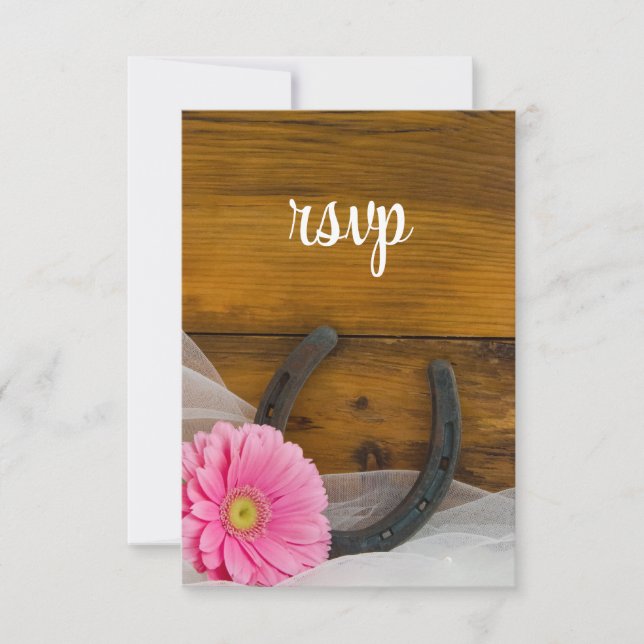 Tarjeta RSVP de boda rural hispana rosada en herra (Anverso)