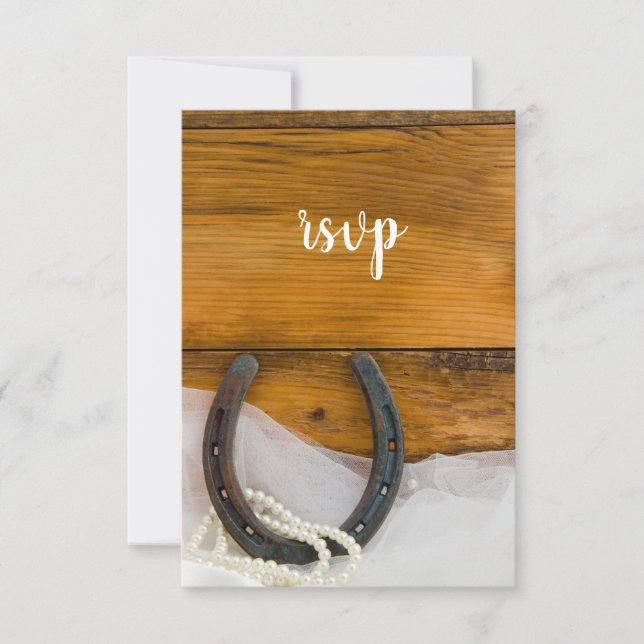 Tarjeta RSVP de Boda Rural Horseshoe Pearls (Anverso)