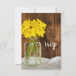 Tarjeta RSVP de boda rural Mason Jar y Daisies