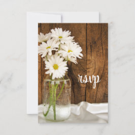 Tarjeta RSVP de boda rural Mason Jar y Daisies
