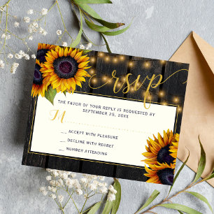 Tarjeta rsvp de boda rural rústica con girasol de