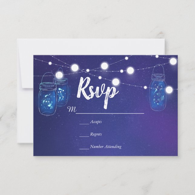 Tarjeta RSVP de boda Rústica con luces de campo má (Anverso)