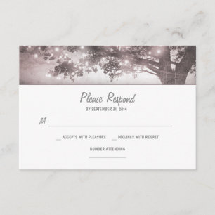 tarjeta RSVP de boda rústica de árbol de luces de