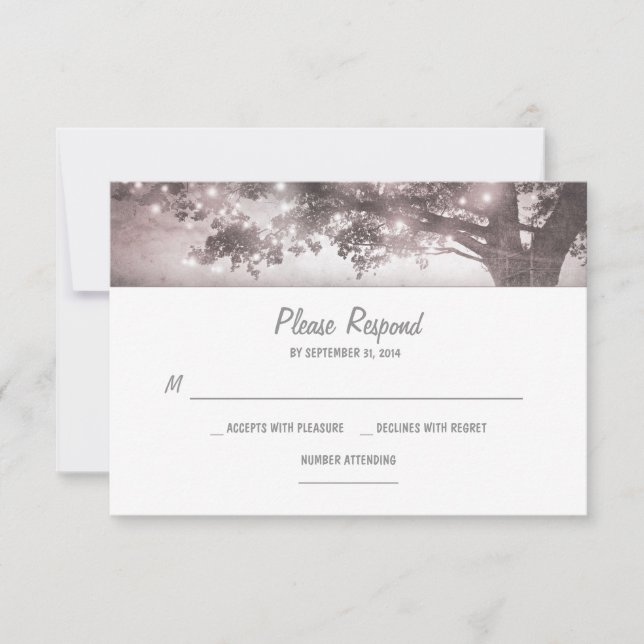tarjeta RSVP de boda rústica de árbol de luces de  (Anverso)