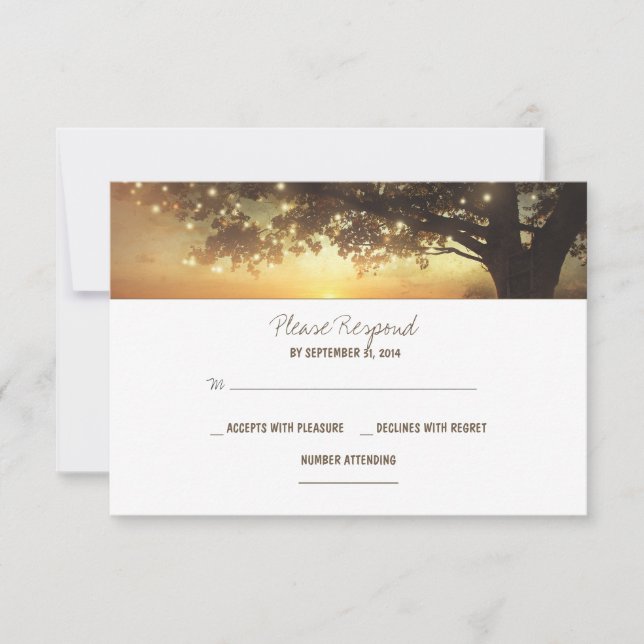 tarjeta RSVP de boda rústica de árbol de luces de  (Anverso)