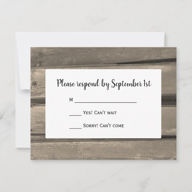 Tarjeta RSVP de Boda Rústica de Barn de Campo de M (Anverso)