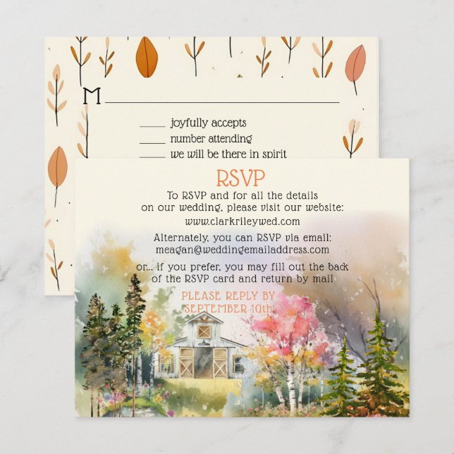 Tarjeta RSVP de Boda Rustica de Boda Blanca de Oto (Anverso / Reverso)