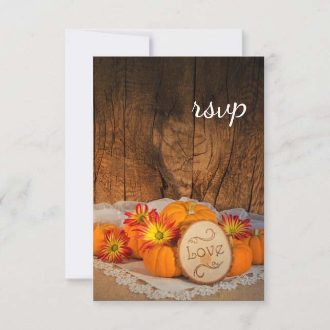 Tarjeta RSVP de Boda Rústica de calabazas de otoño (Anverso)