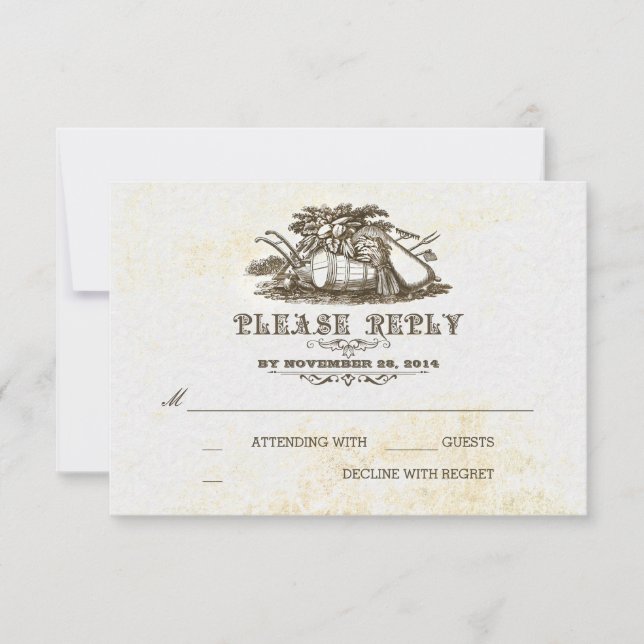 Tarjeta RSVP de boda rústica de cosecha de otoño (Anverso)