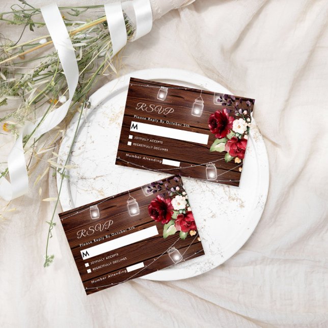 Tarjeta RSVP de Boda Rústica de Flores Rojas (Subido por el creador)