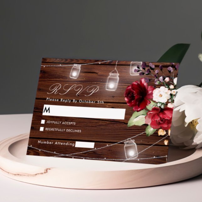 Tarjeta RSVP de Boda Rústica de Flores Rojas (Subido por el creador)