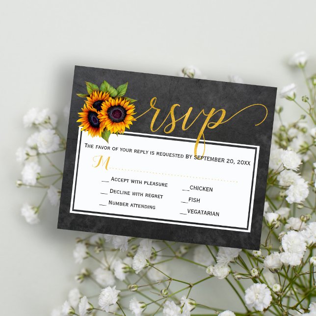 Tarjeta rsvp de boda rústica de girasol de presupu (Subido por el creador)