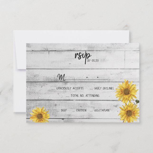 Tarjeta RSVP de boda Rústica de girasoles de mader (Anverso)