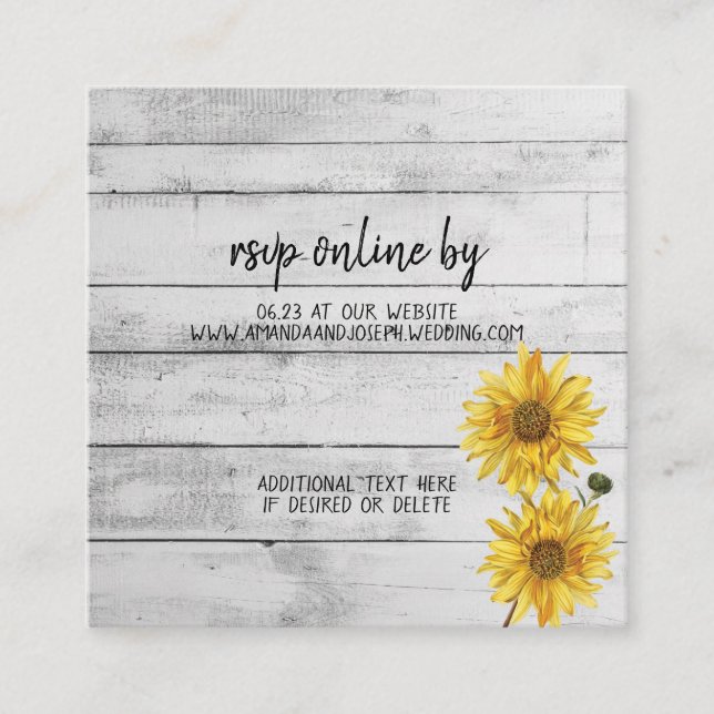 Tarjeta RSVP de boda Rústica de girasoles de mader (Anverso)