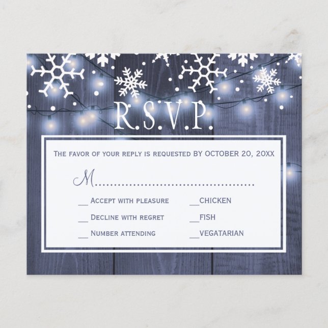 Tarjeta rsvp de boda rústica de invierno (Anverso)