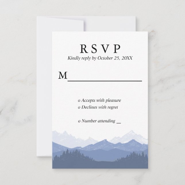 Tarjeta RSVP de Boda Rústica de las Montañas Azule (Anverso)