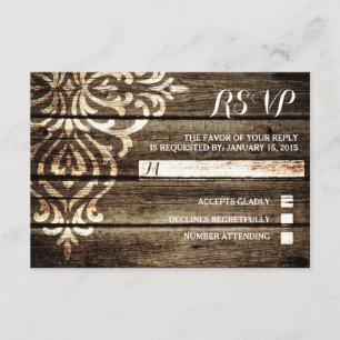 Tarjeta RSVP de Boda Rústica de Madera de Madera D
