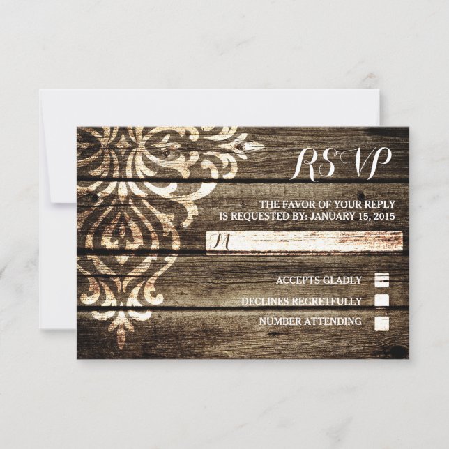 Tarjeta RSVP de Boda Rústica de Madera de Madera D (Anverso)