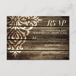 Tarjeta RSVP de Boda Rústica de Madera de Madera D