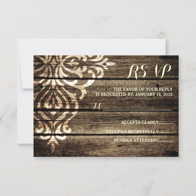 Tarjeta RSVP de Boda Rústica de Madera de Madera D (Anverso)