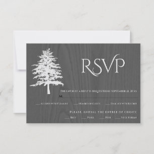 Tarjeta RSVP de boda rústica de madera gris de árb