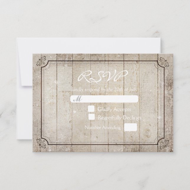 Tarjeta RSVP de Boda Rústica de Madera Vitnage (Anverso)
