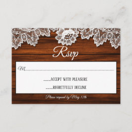 Tarjeta RSVP de Boda Rústica de Madera y Encaje
