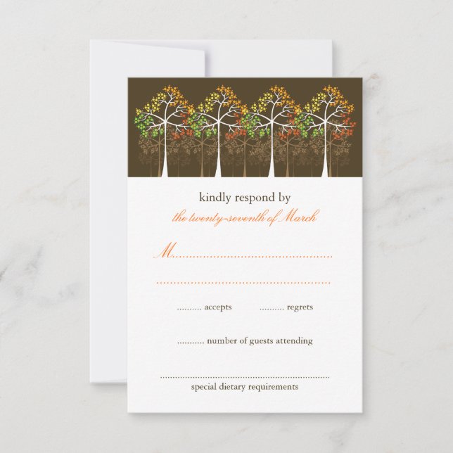 Tarjeta RSVP de Boda Rustica de Otoño de Árboles F (Anverso)