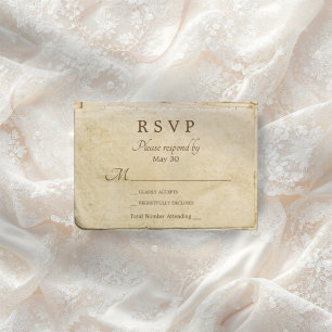 Tarjeta rsvp de boda rústica de papel antiguo