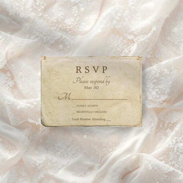 Tarjeta rsvp de boda rústica de papel antiguo (Subido por el creador)