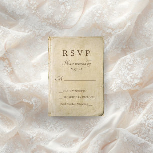 Tarjeta rsvp de boda rústica de papel antiguo