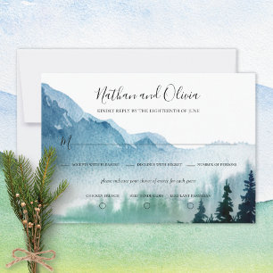 Tarjeta RSVP de Boda Rústica de Pinos de Montaña