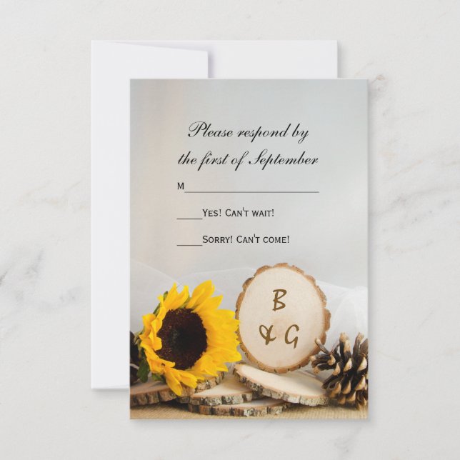 Tarjeta RSVP de boda Rústica de Sunflower Natural  (Anverso)