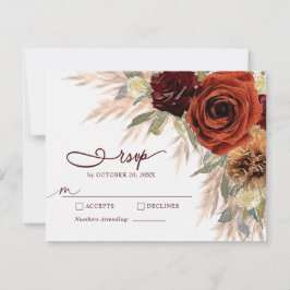 Tarjeta RSVP de Boda Rústica Dorada Floral Pampas