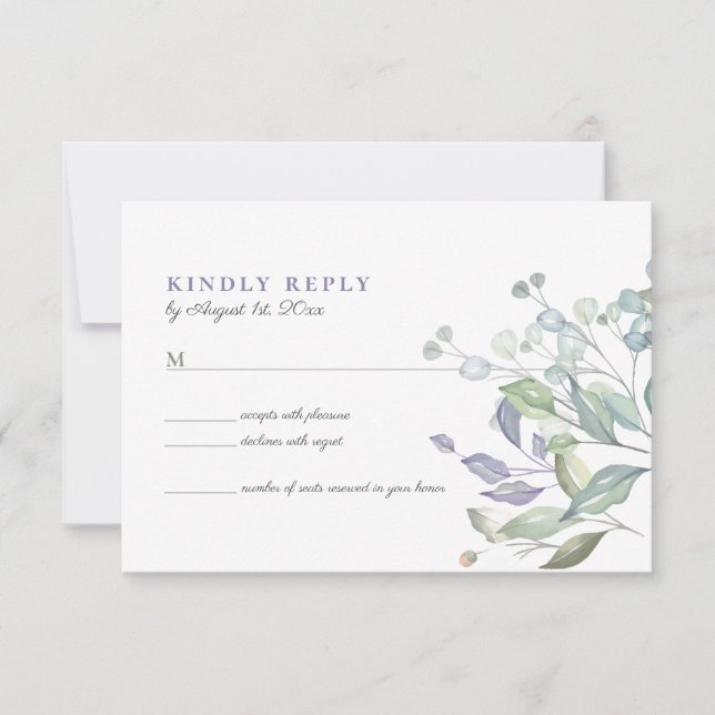 Tarjeta RSVP de Boda Rústica Eucalyptus Greenery W (Anverso)