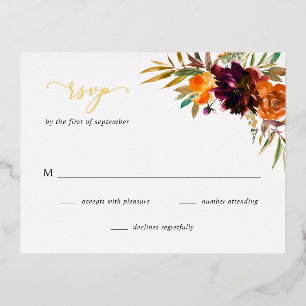 Tarjeta RSVP de Boda Rústica Floral de Oro de Borg