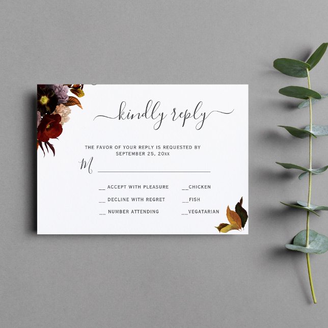 Tarjeta RSVP de boda rústica floral en otoño borgo (Subido por el creador)