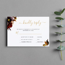Tarjeta RSVP de boda rústica floral en otoño borgo