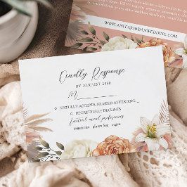 Tarjeta RSVP de Boda Rústica Floral Peach y Purple
