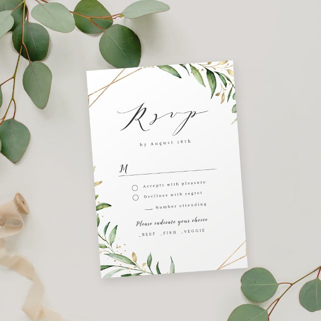 Tarjeta RSVP de Boda Rústica Geométrica Moderna de (Modern Greenery Geometric Rustic Wedding RSVP Card)