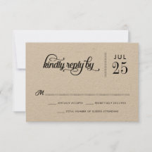 Tarjeta RSVP de Boda Rustica Moderna de Tipografía