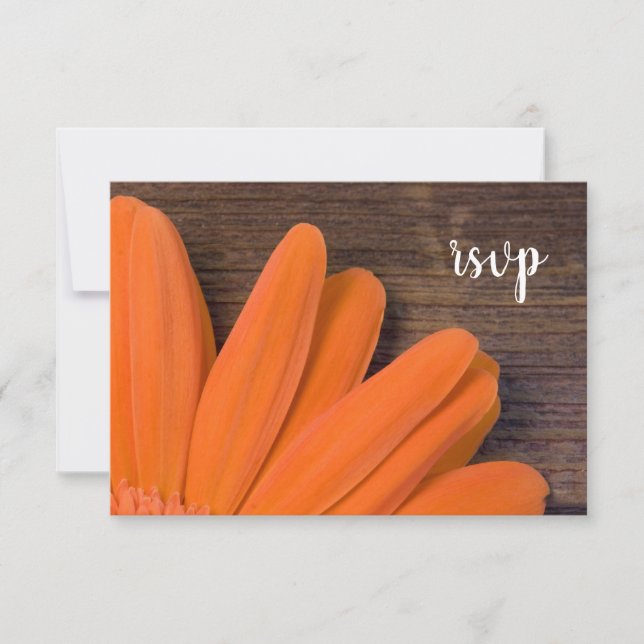 Tarjeta RSVP de Boda Rústica Naranja Daisy Barn (Anverso)