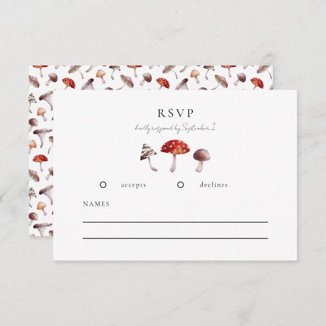 Tarjeta RSVP de boda rustica para hongos (Anverso / Reverso)