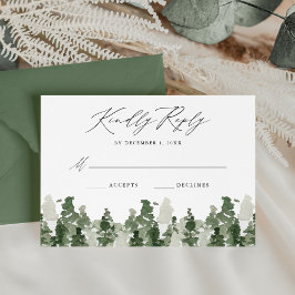 Tarjeta RSVP de boda rústica por bosque de pinos