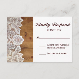 Tarjeta RSVP de Boda Rústica Rural de Madera