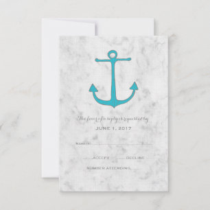 Tarjeta RSVP de Boda Rústica Turquesa de Ancla