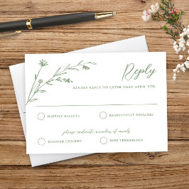 Tarjeta RSVP de Boda Rústica Verde de Flor Silvest