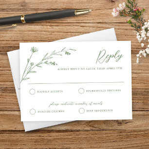 Tarjeta RSVP de Boda Rústica Verde de Flor Silvest