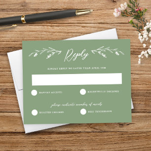 Tarjeta RSVP de Boda Rústica Verde de Flor Silvest