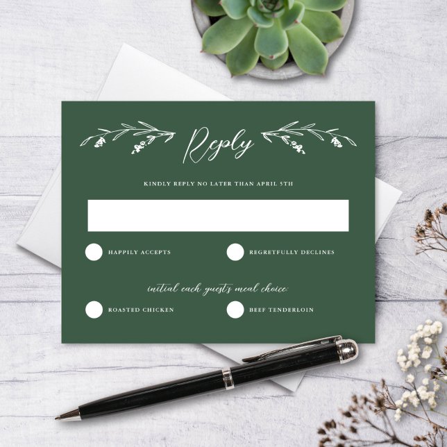 Tarjeta RSVP de boda rústica y verde de flores sil (Subido por el creador)